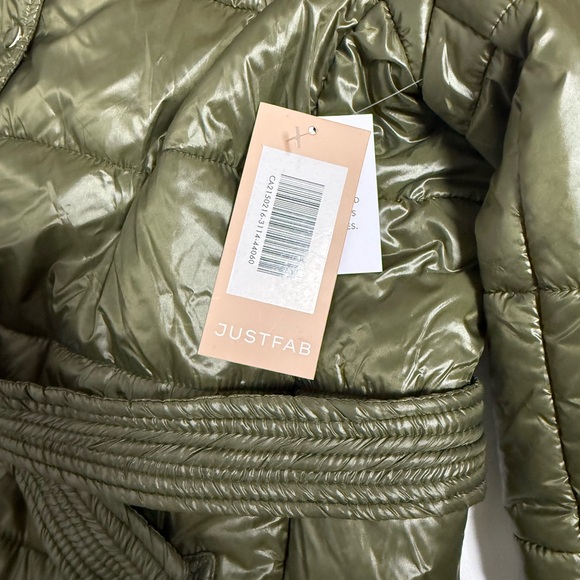 NWT JustFab Olive Green Maxi Puffer Coat | Hooded & Belted | Size XXL - Picture 3 of 8